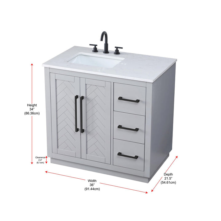 36 Inch Single Bathroom Vanity In Grey - View 6 - Joshua Marshal