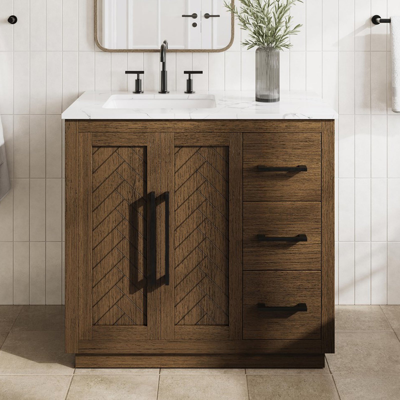 36 Inch Single Bathroom Vanity In Hazel Oak Hazel Oak Finish - KITCHEN & BATH by Joshua Marshal
