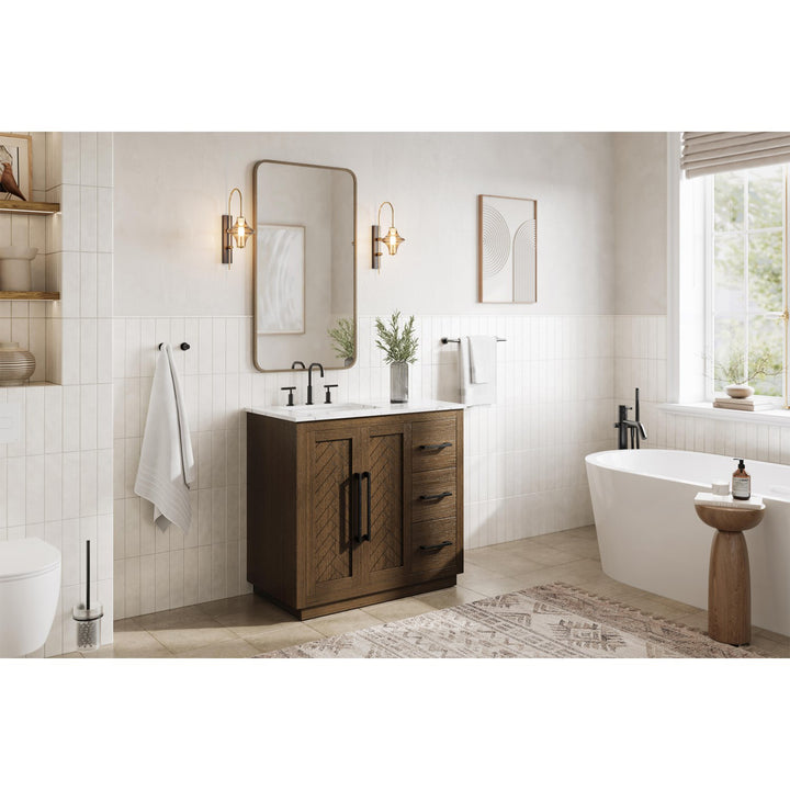 36 Inch Single Bathroom Vanity In Hazel Oak - View 2 - Joshua Marshal