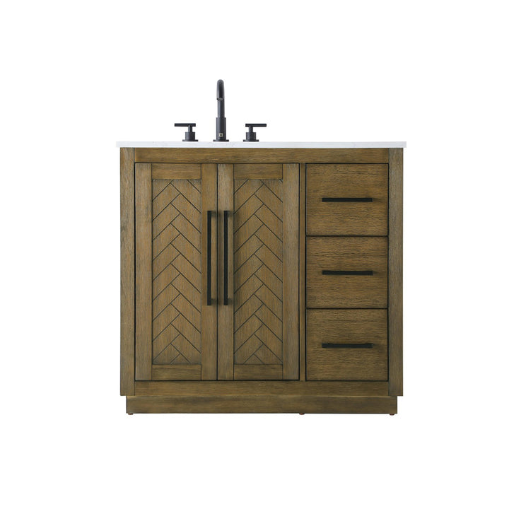36 Inch Single Bathroom Vanity In Hazel Oak - View 3 - Joshua Marshal