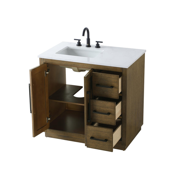 36 Inch Single Bathroom Vanity In Hazel Oak - View 4 - Joshua Marshal