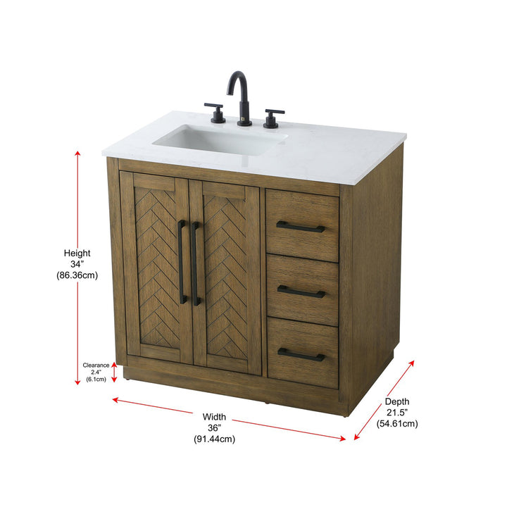 36 Inch Single Bathroom Vanity In Hazel Oak - View 6 - Joshua Marshal