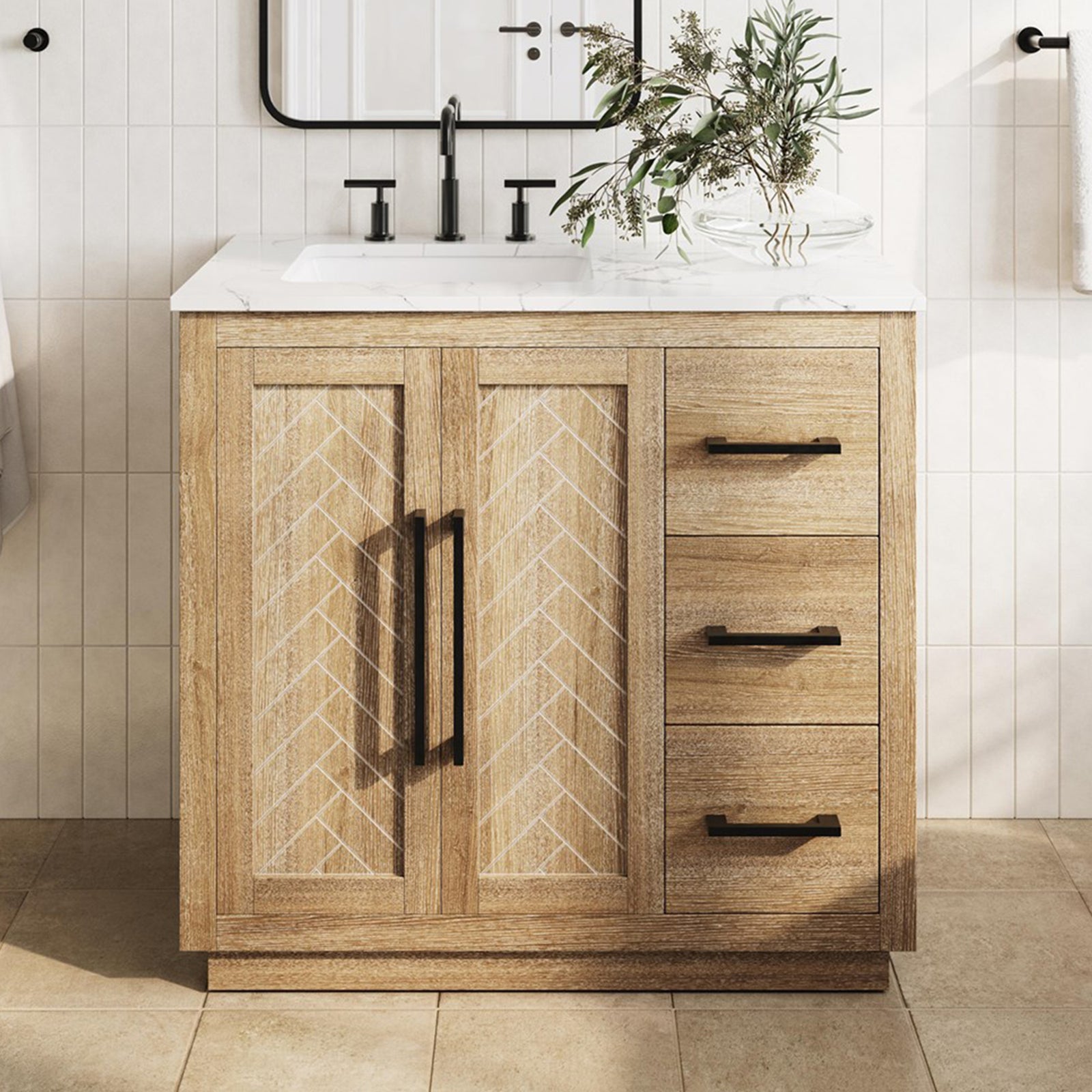 36 Inch Single Bathroom Vanity In Linen Oak Linen Oak Finish - KITCHEN & BATH by Joshua Marshal