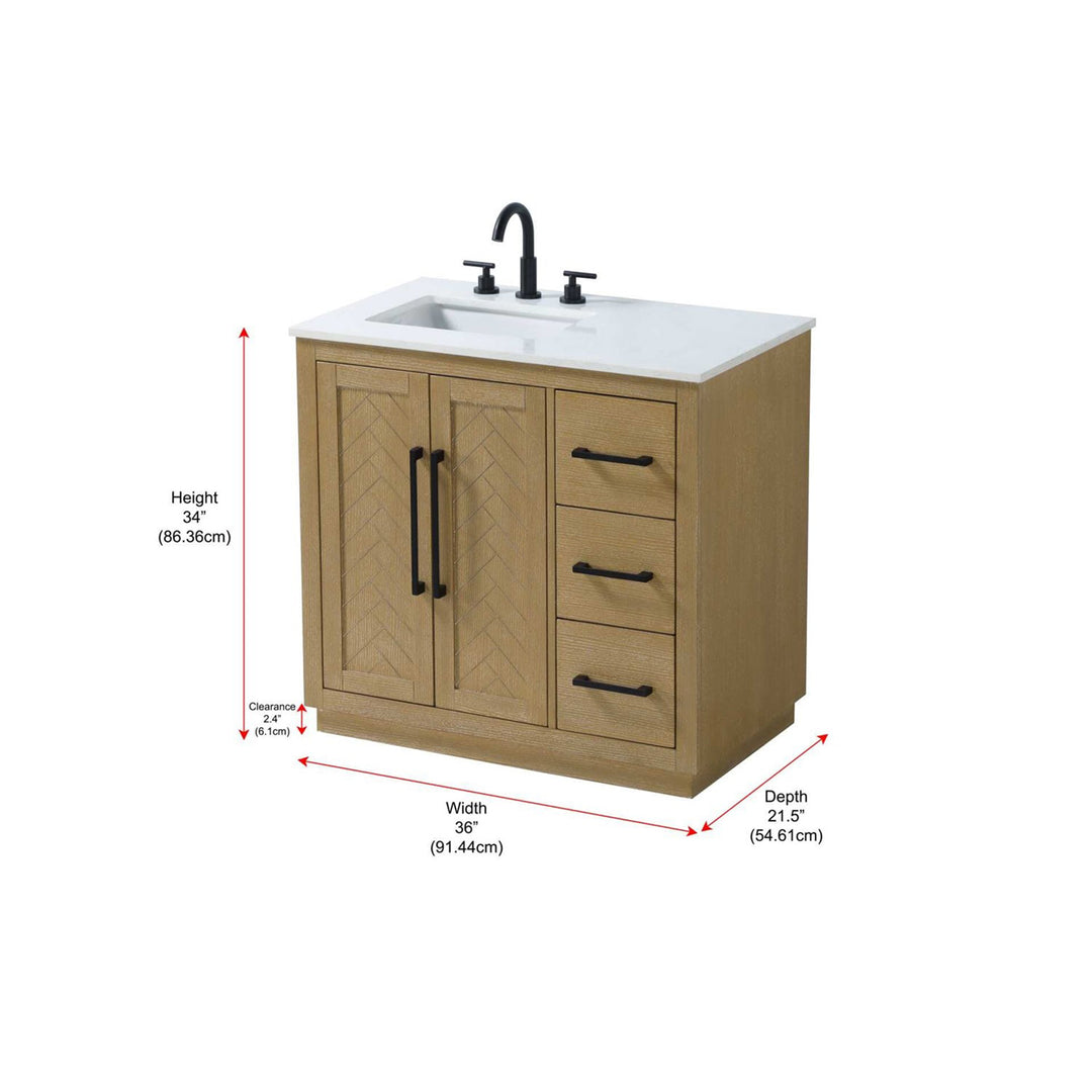 36 Inch Single Bathroom Vanity In Linen Oak - View 5 - Joshua Marshal
