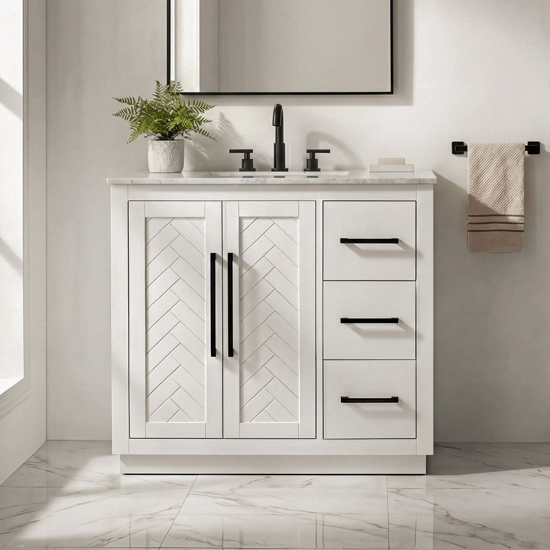 36 Inch Single Bathroom Vanity In White White Finish - KITCHEN & BATH by Joshua Marshal