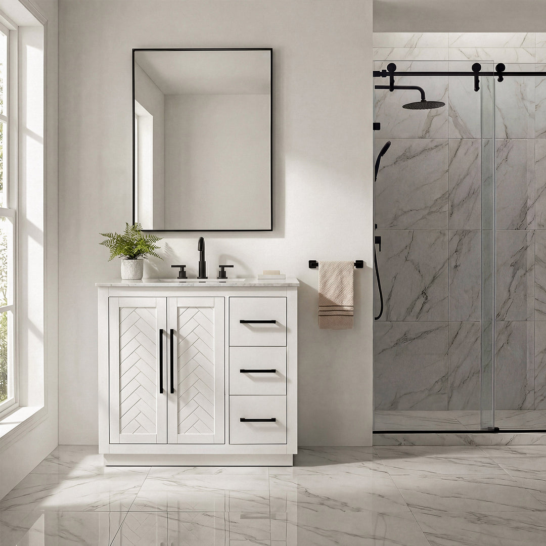 36 Inch Single Bathroom Vanity In White - View 2 - Joshua Marshal