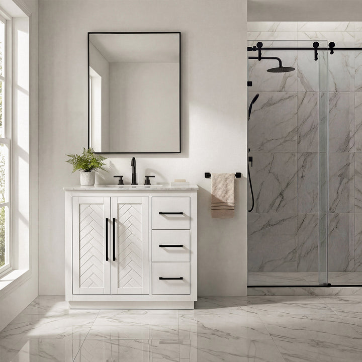 36 Inch Single Bathroom Vanity In White - View 2 - Joshua Marshal