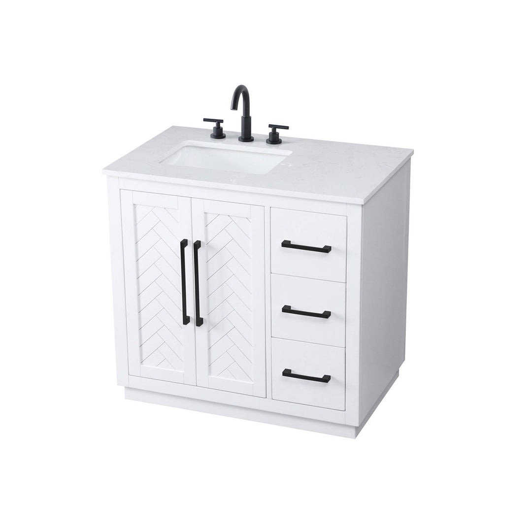 36 Inch Single Bathroom Vanity In White - View 4 - Joshua Marshal