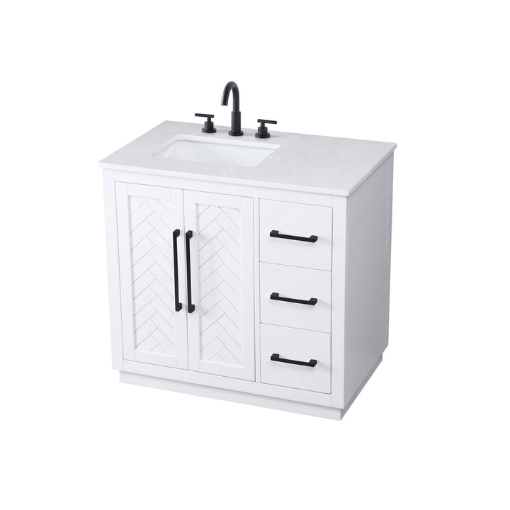 36 Inch Single Bathroom Vanity In White - View 4 - Joshua Marshal