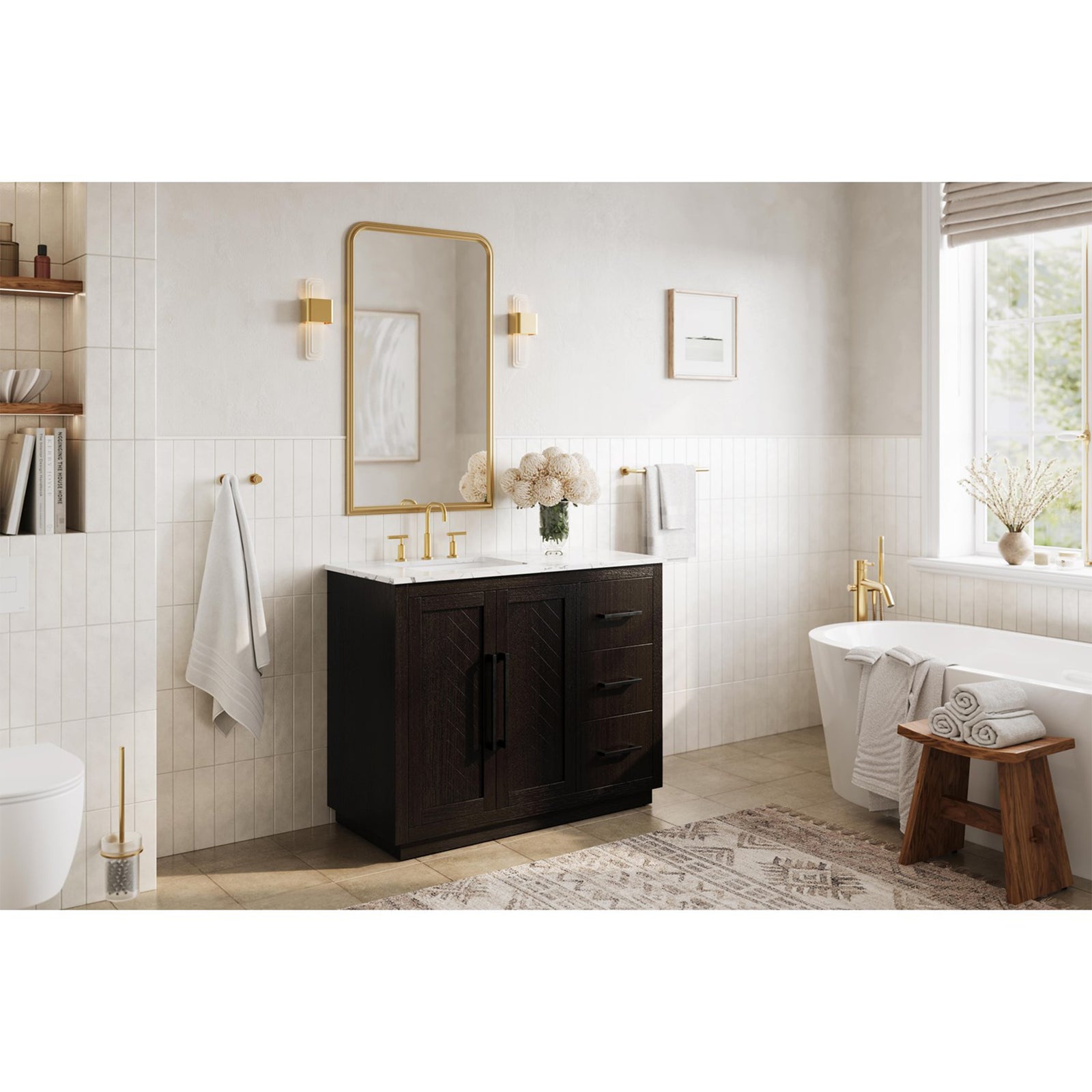 42 Inch Single Bathroom Vanity In Chocolate Oak - View 2 - Joshua Marshal