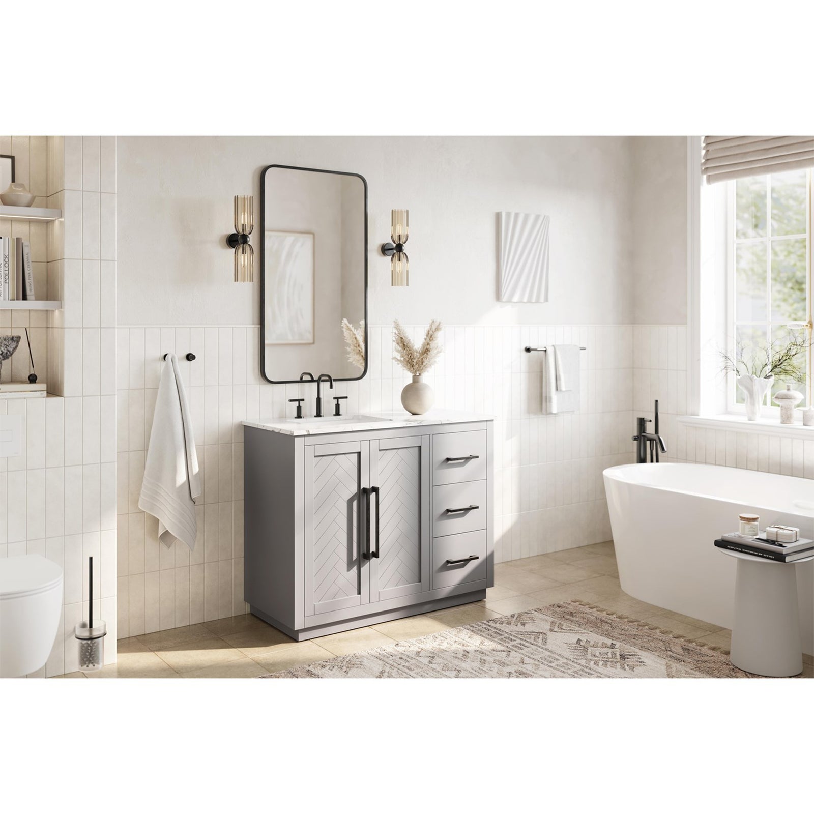 42 Inch Single Bathroom Vanity In Grey - View 2 - Joshua Marshal