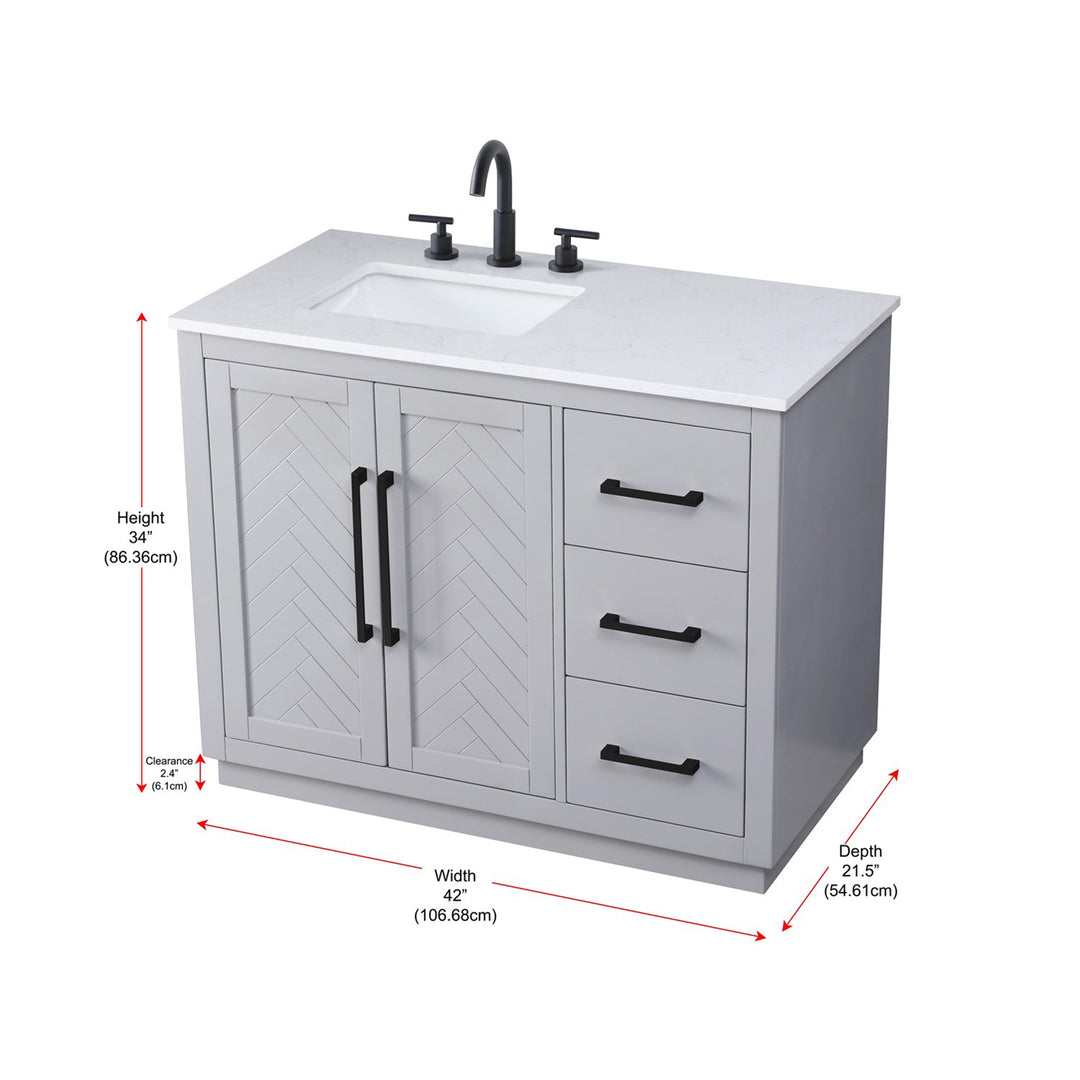 42 Inch Single Bathroom Vanity In Grey - View 6 - Joshua Marshal