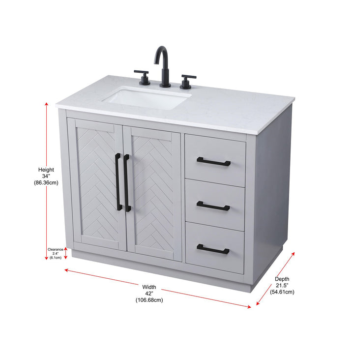 42 Inch Single Bathroom Vanity In Grey - View 6 - Joshua Marshal
