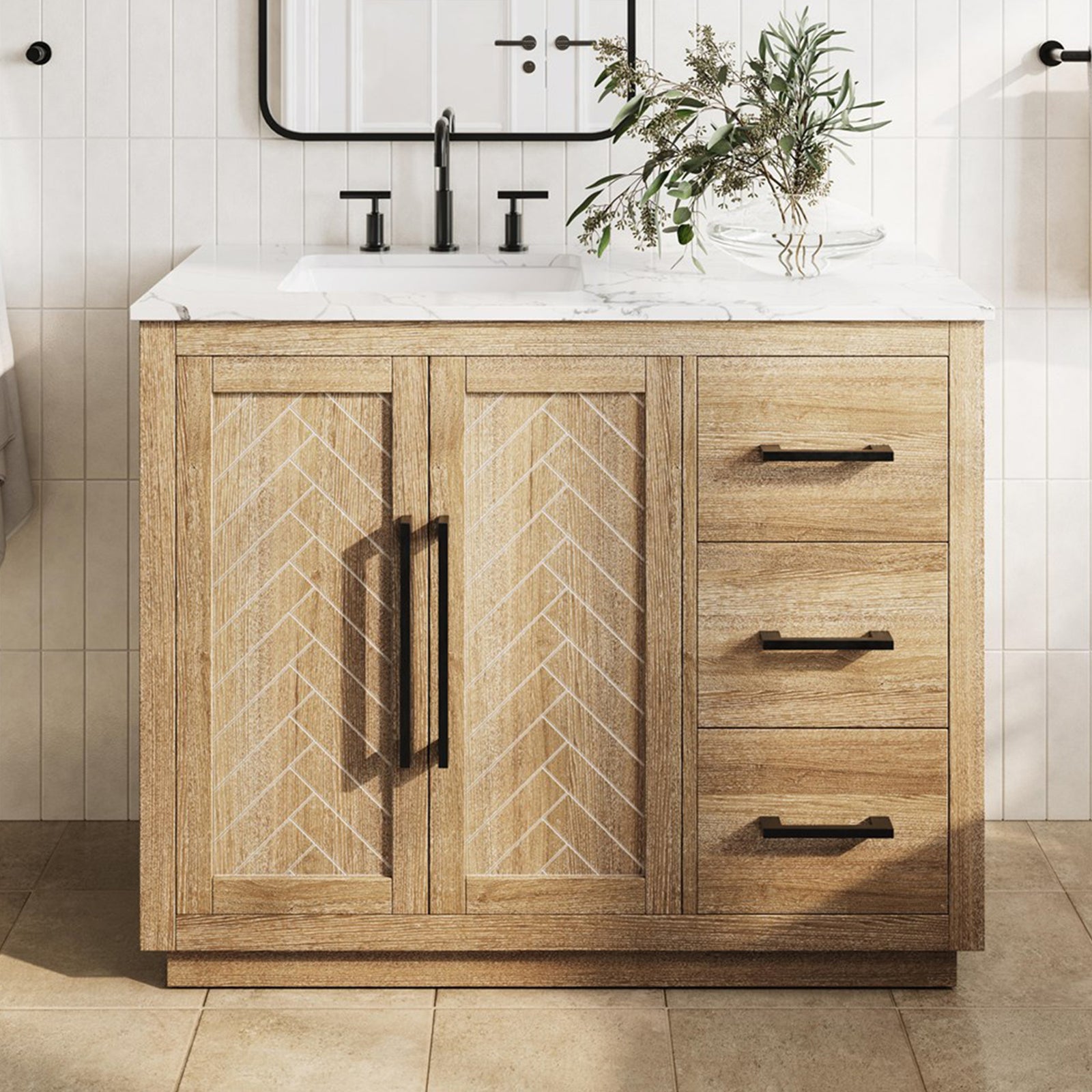 42 Inch Single Bathroom Vanity In Linen Oak Linen Oak Finish - KITCHEN & BATH by Joshua Marshal