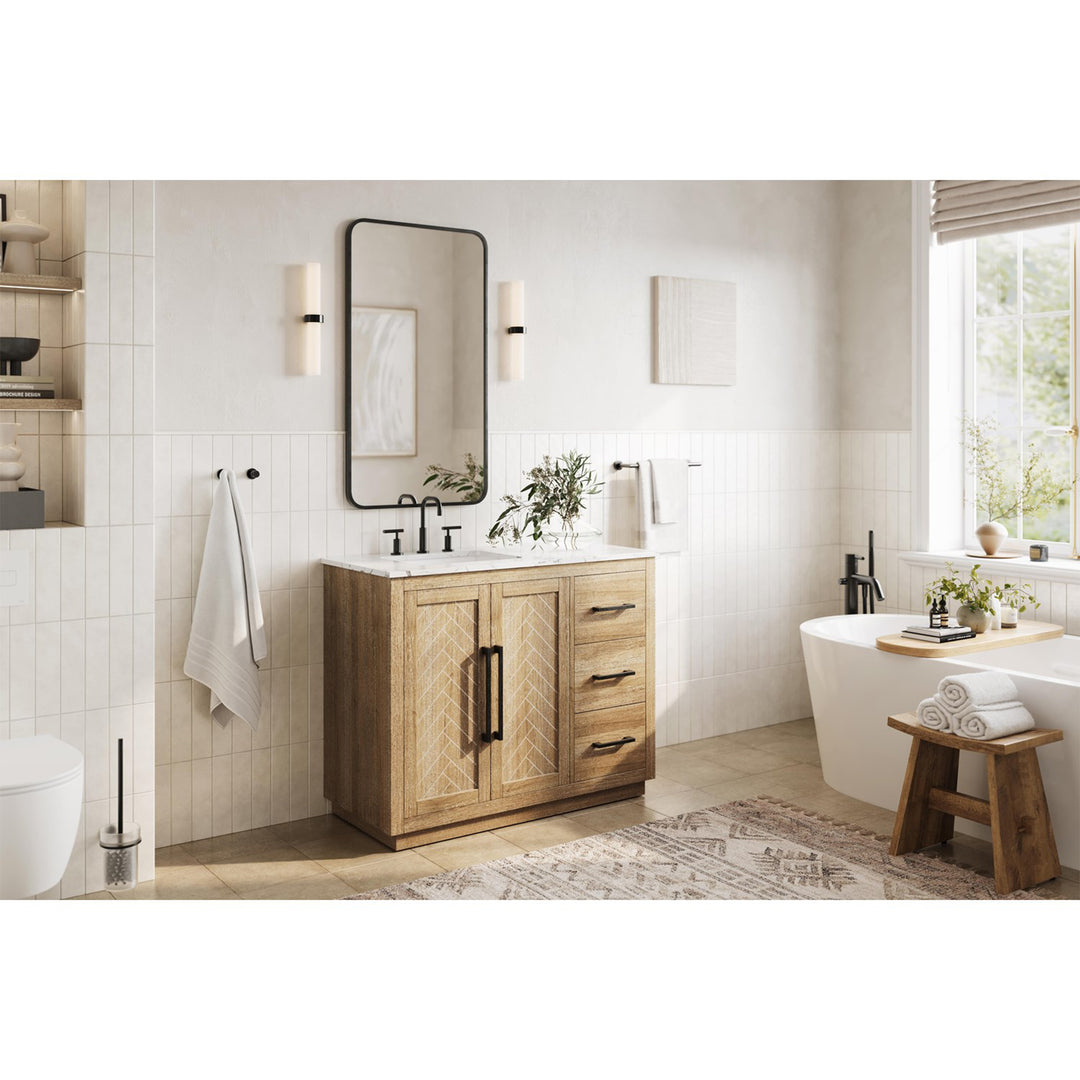 42 Inch Single Bathroom Vanity In Linen Oak - View 2 - Joshua Marshal