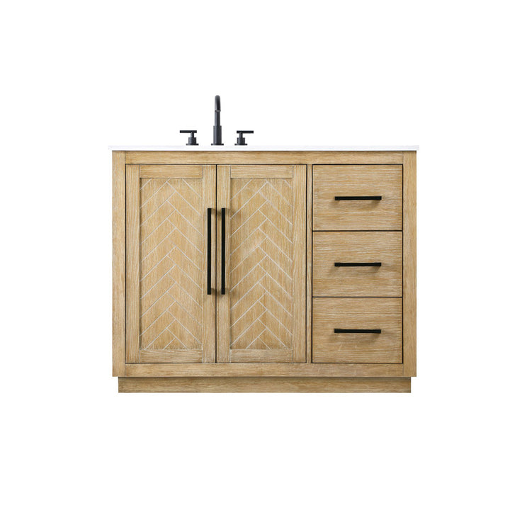 42 Inch Single Bathroom Vanity In Linen Oak - View 3 - Joshua Marshal