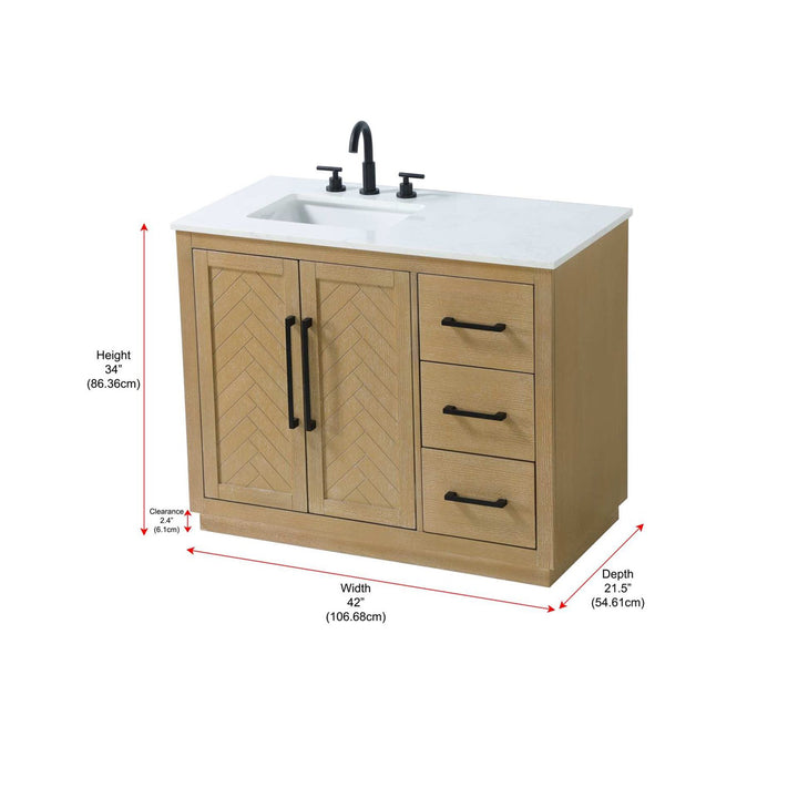 42 Inch Single Bathroom Vanity In Linen Oak - View 4 - Joshua Marshal