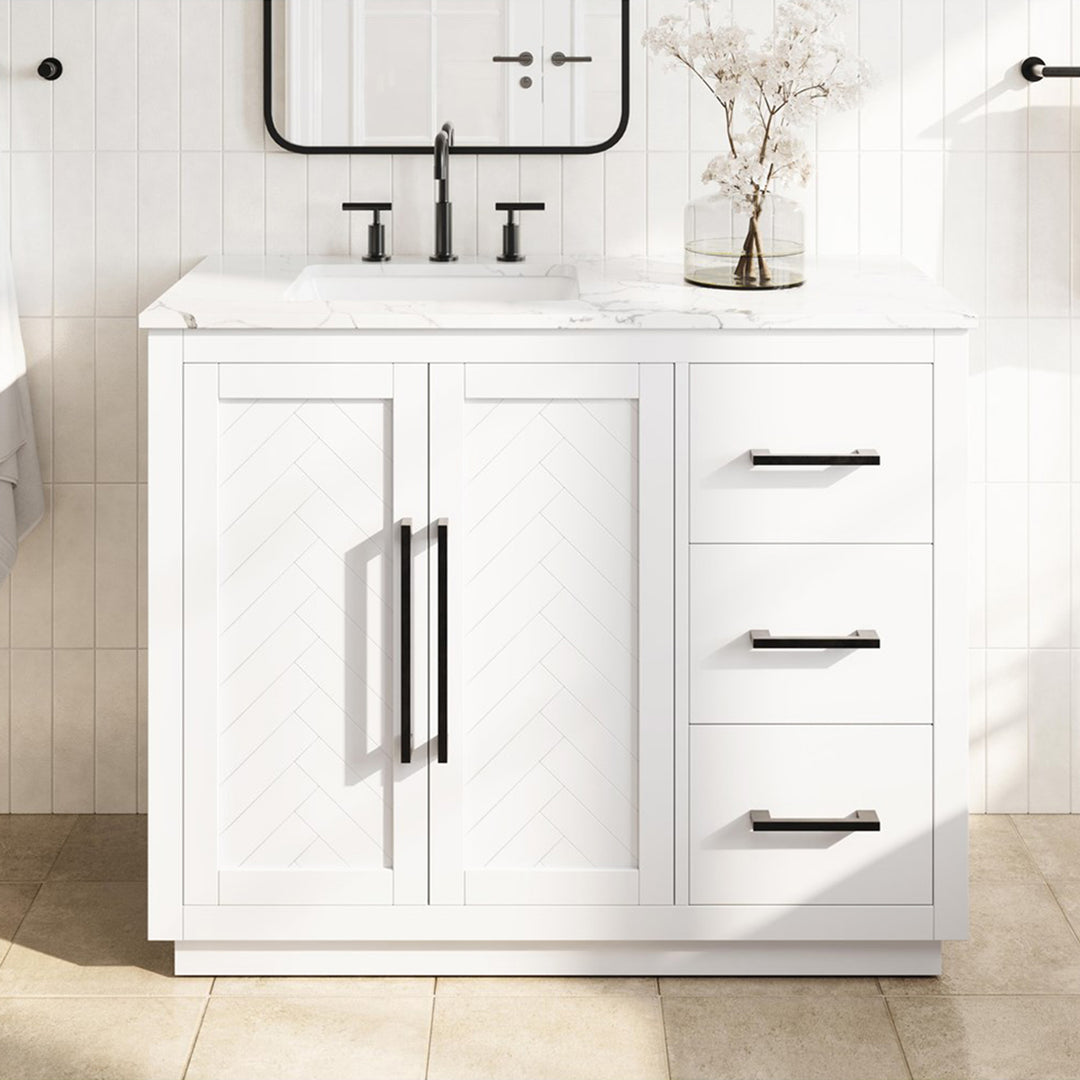 42 Inch Single Bathroom Vanity In White White Finish - KITCHEN & BATH by Joshua Marshal