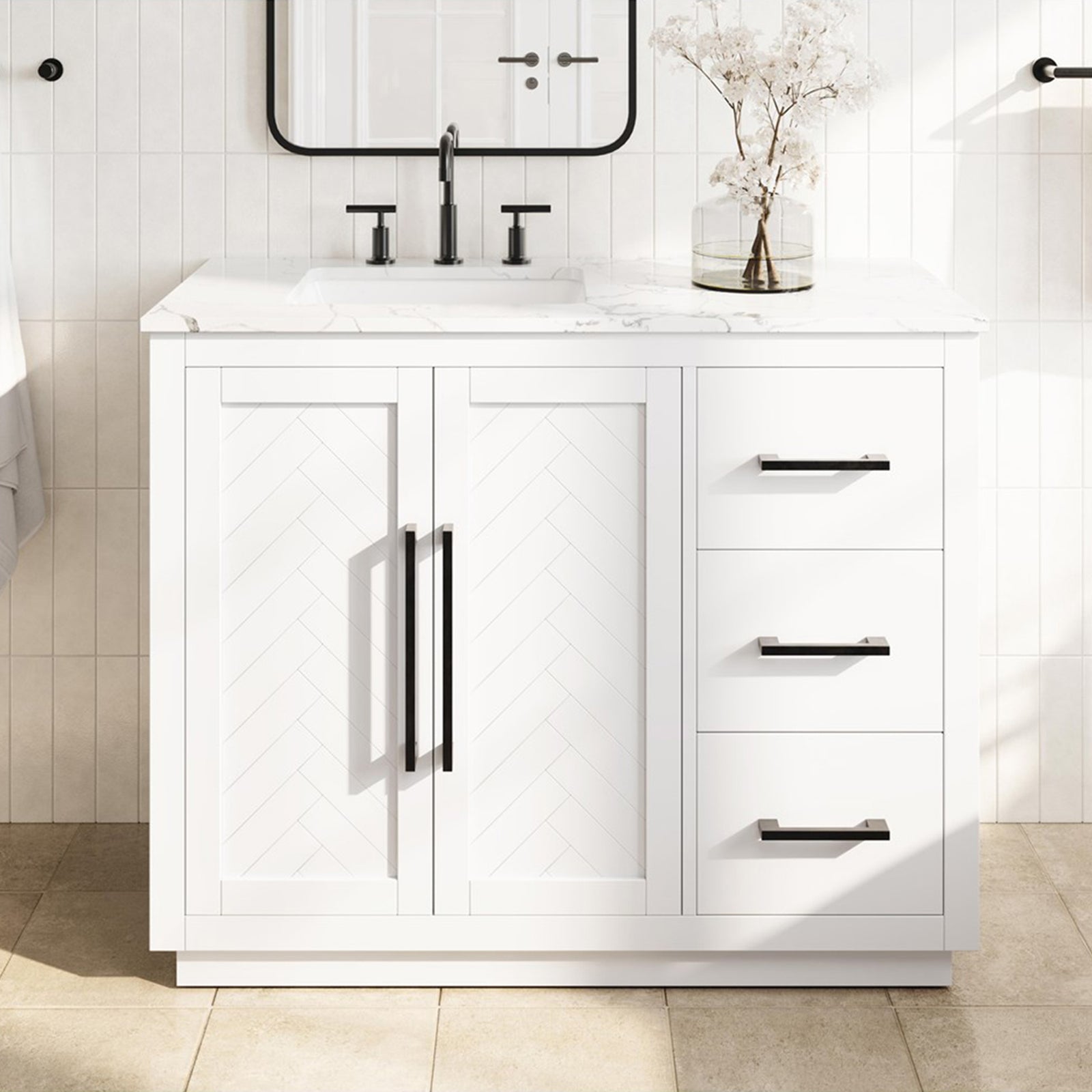 42 Inch Single Bathroom Vanity In White White Finish - KITCHEN & BATH by Joshua Marshal