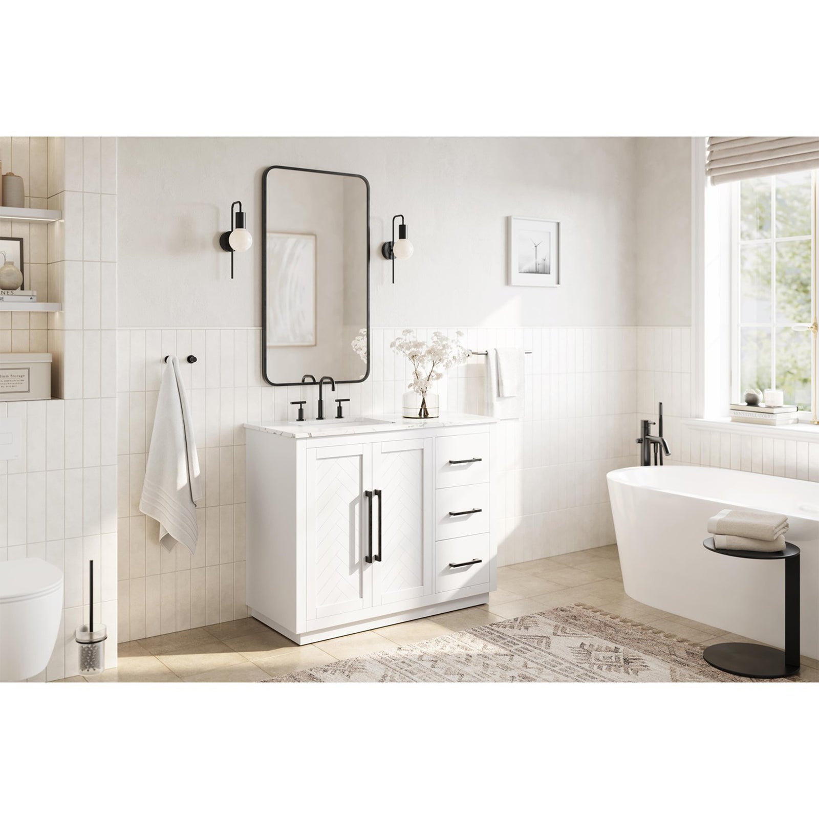 42 Inch Single Bathroom Vanity In White - View 2 - Joshua Marshal