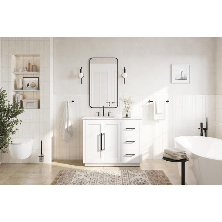 42 Inch Single Bathroom Vanity In White - View 3 - Joshua Marshal