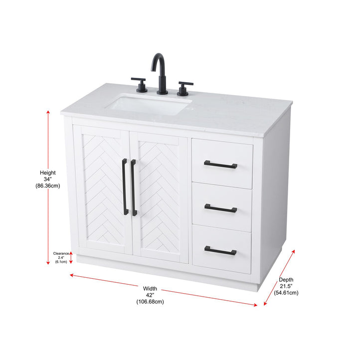 42 Inch Single Bathroom Vanity In White - View 6 - Joshua Marshal
