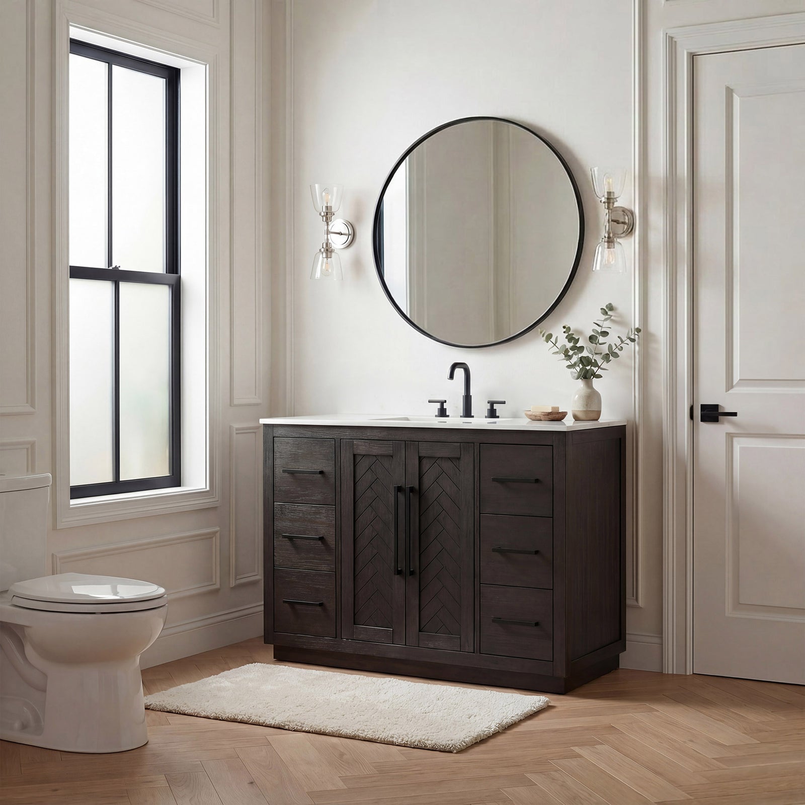 48 Inch Single Bathroom Vanity In Chocolate Oak - View 2 - Joshua Marshal