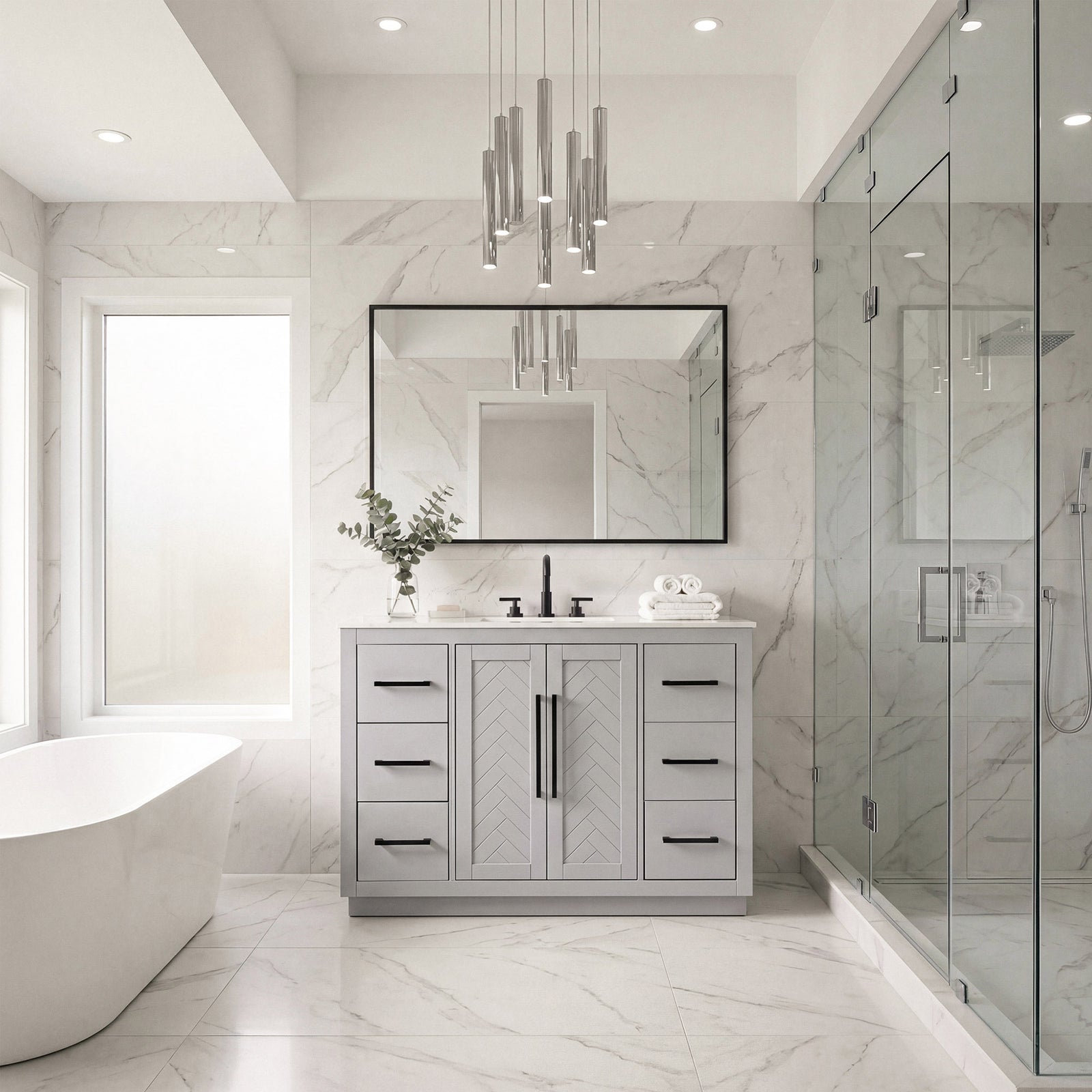 48 Inch Single Bathroom Vanity In Grey - View 2 - Joshua Marshal