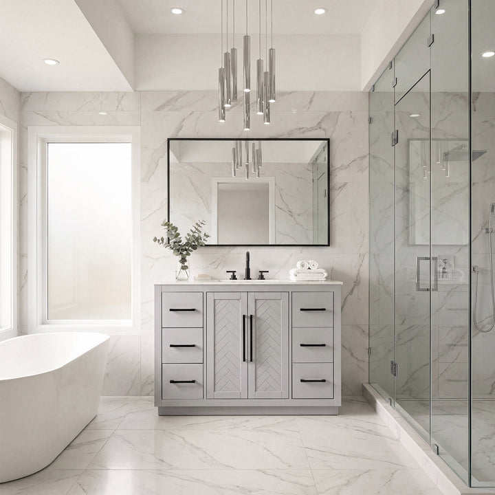 48 Inch Single Bathroom Vanity In Grey - View 2 - Joshua Marshal