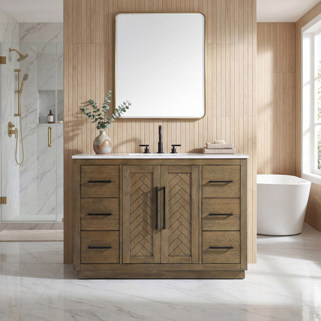 48 Inch Single Bathroom Vanity In Hazel Oak - View 2 - Joshua Marshal