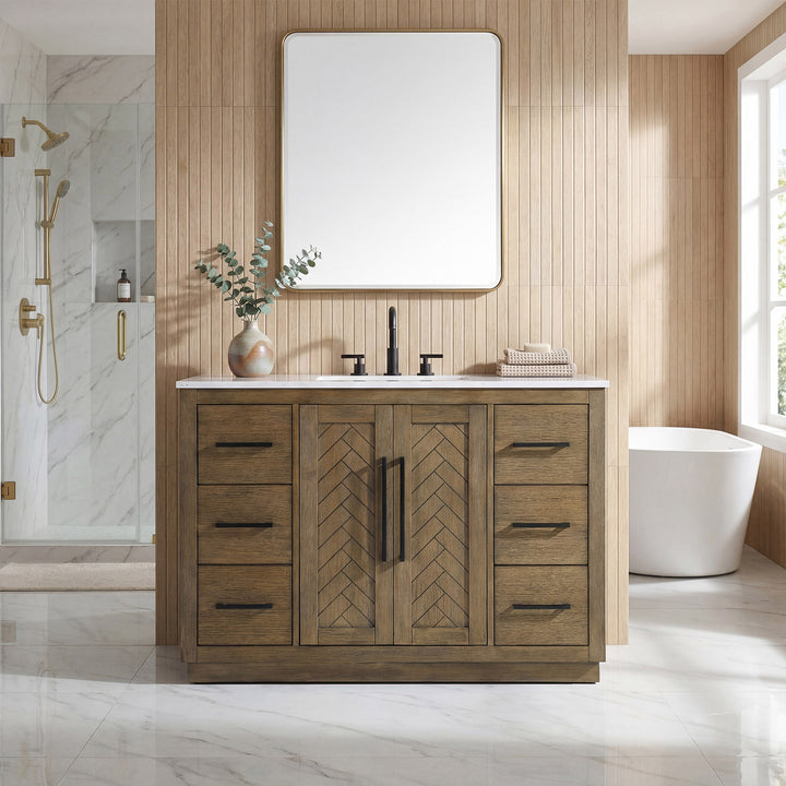 48 Inch Single Bathroom Vanity In Hazel Oak - View 2 - Joshua Marshal