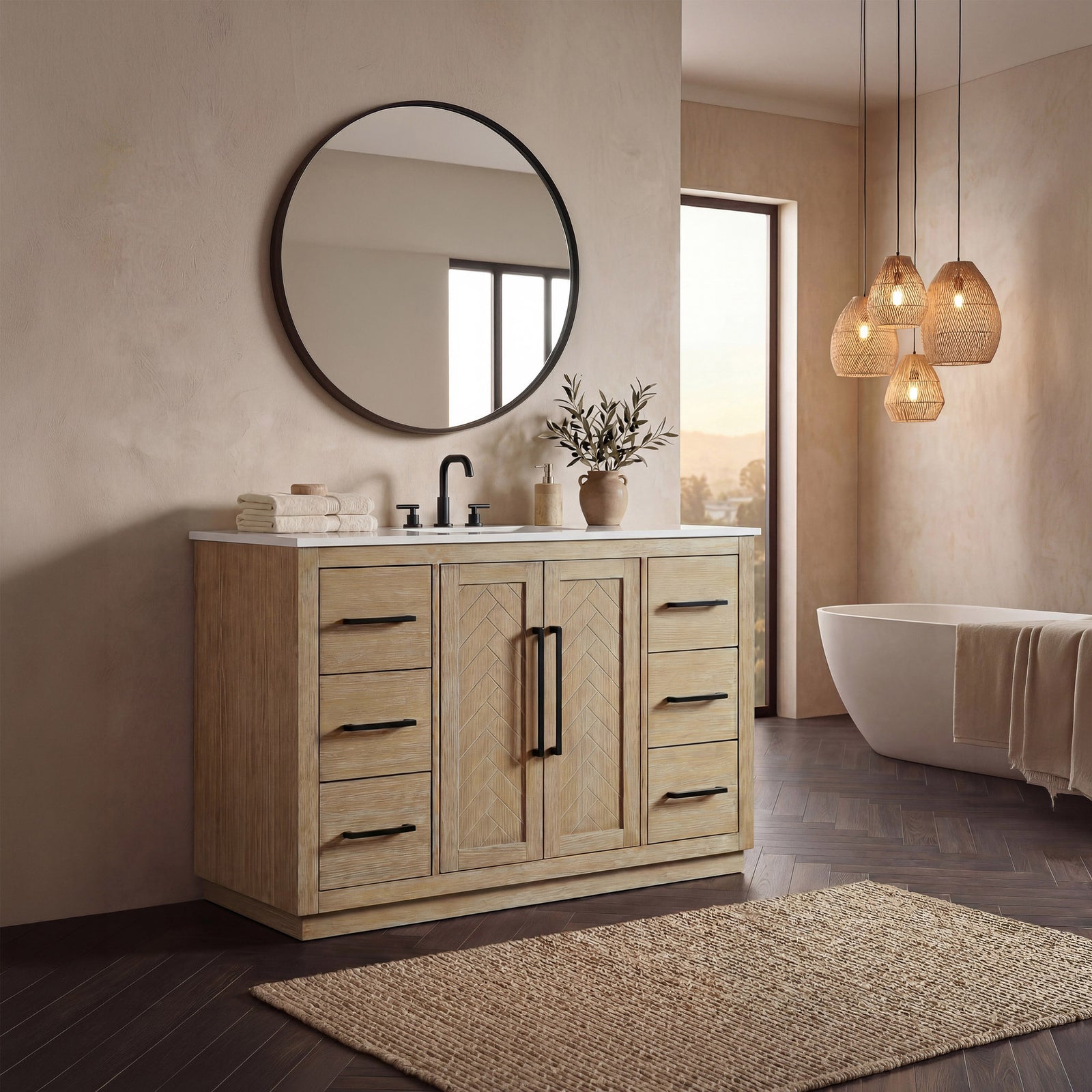 48 Inch Single Bathroom Vanity In Linen Oak - View 2 - Joshua Marshal