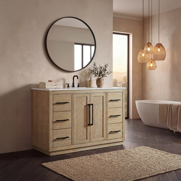 48 Inch Single Bathroom Vanity In Linen Oak - View 2 - Joshua Marshal