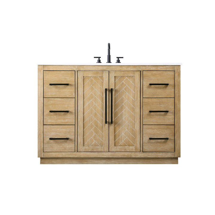 48 Inch Single Bathroom Vanity In Linen Oak - View 3 - Joshua Marshal