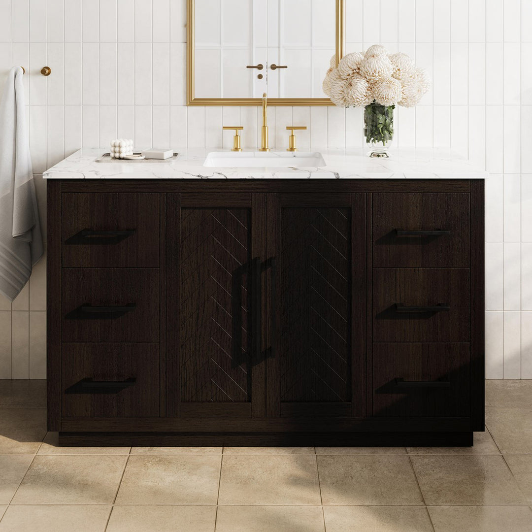 54 Inch Single Bathroom Vanity In Chocolate Oak Chocolate Oak Finish - KITCHEN & BATH by Joshua Marshal