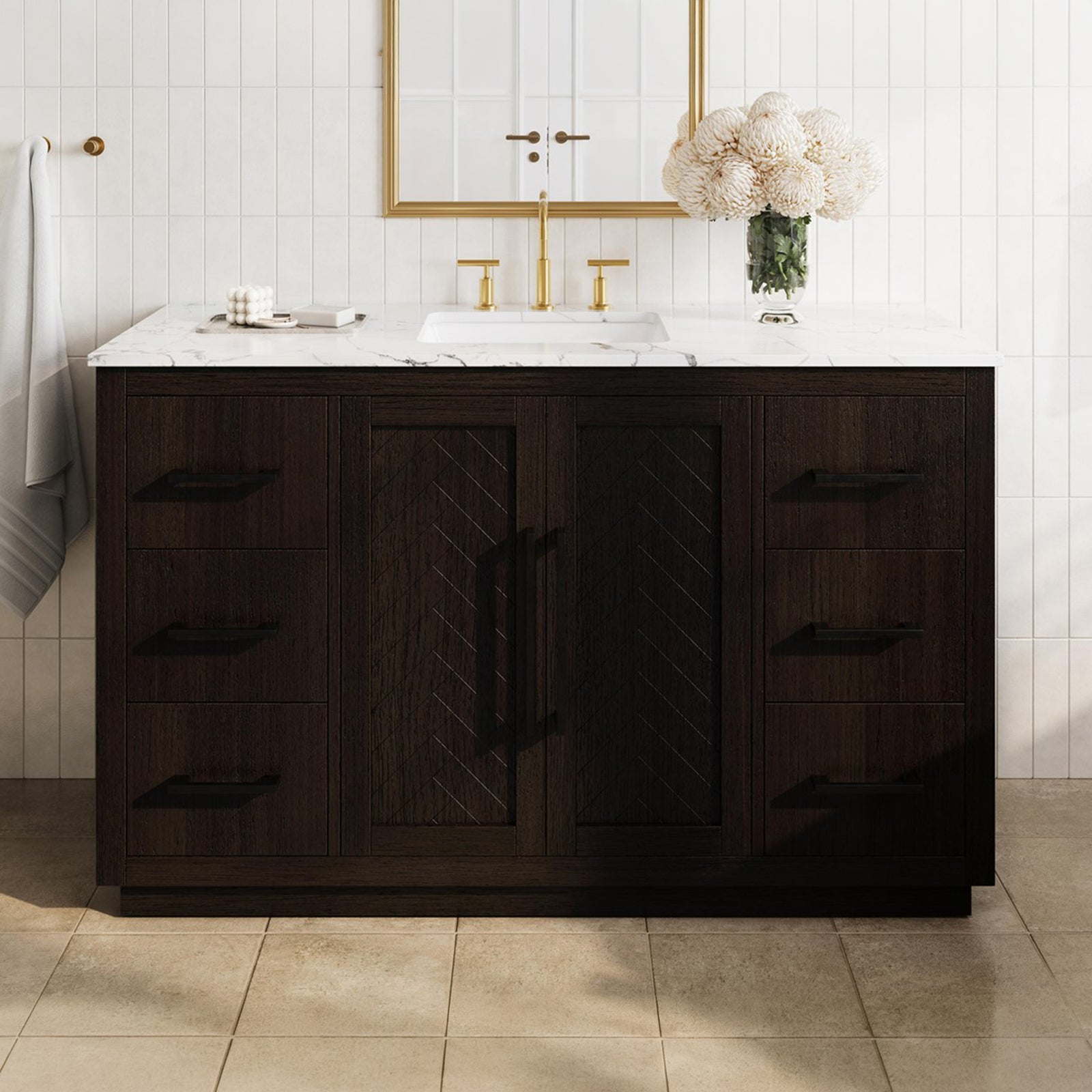 54 Inch Single Bathroom Vanity In Chocolate Oak Chocolate Oak Finish - KITCHEN & BATH by Joshua Marshal