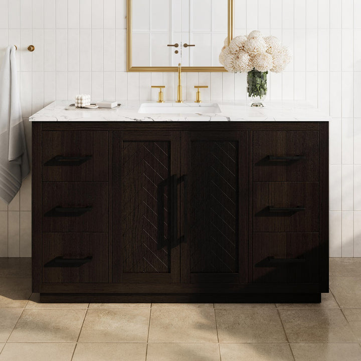 54 Inch Single Bathroom Vanity In Chocolate Oak Chocolate Oak Finish - KITCHEN & BATH by Joshua Marshal
