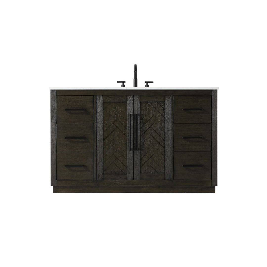 54 Inch Single Bathroom Vanity In Chocolate Oak - View 3 - Joshua Marshal