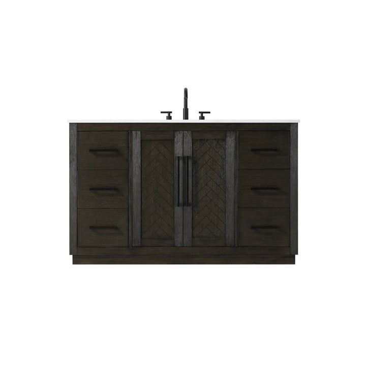 54 Inch Single Bathroom Vanity In Chocolate Oak - View 3 - Joshua Marshal