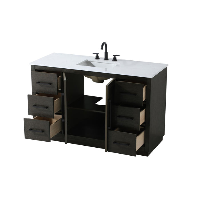 54 Inch Single Bathroom Vanity In Chocolate Oak - View 4 - Joshua Marshal