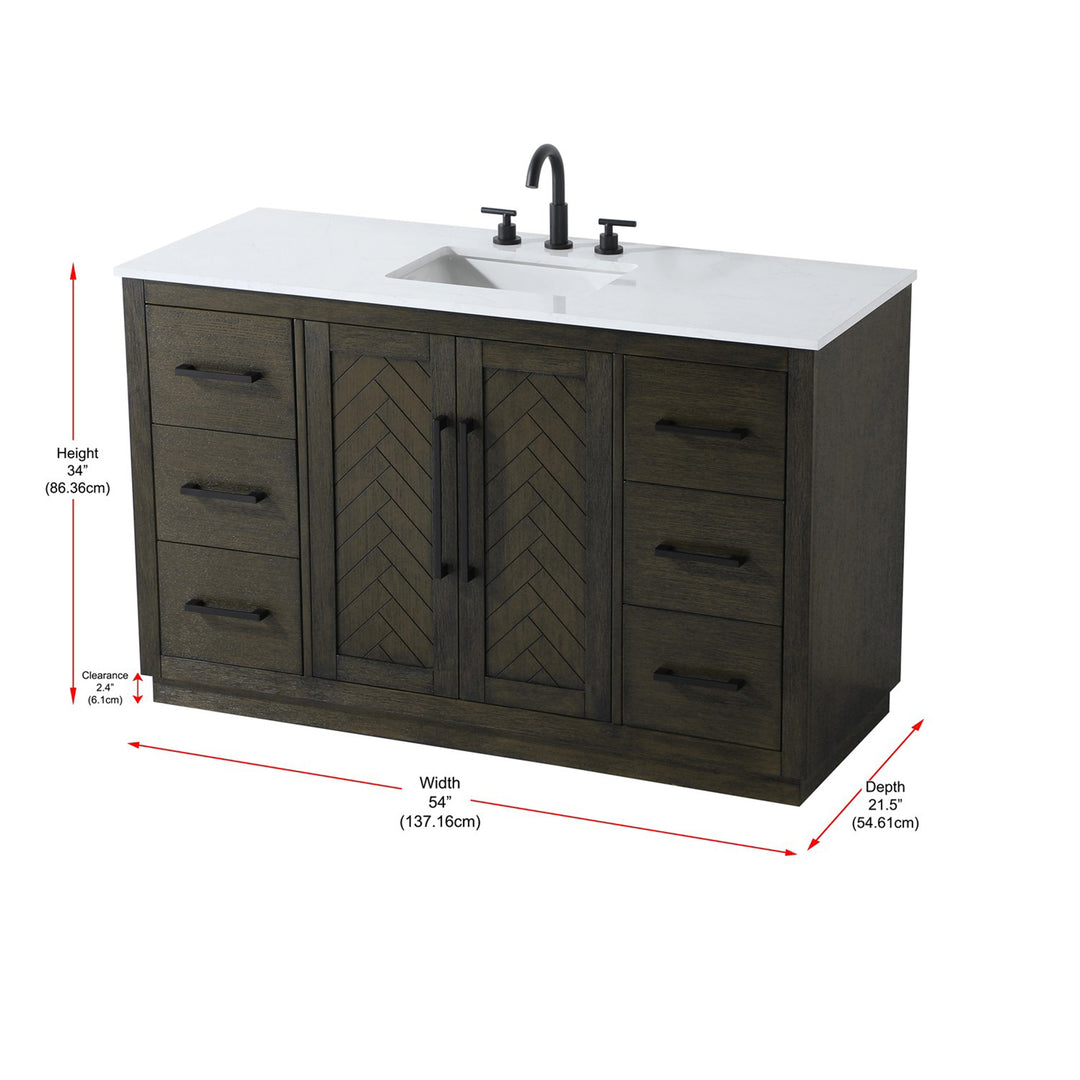 54 Inch Single Bathroom Vanity In Chocolate Oak - View 6 - Joshua Marshal