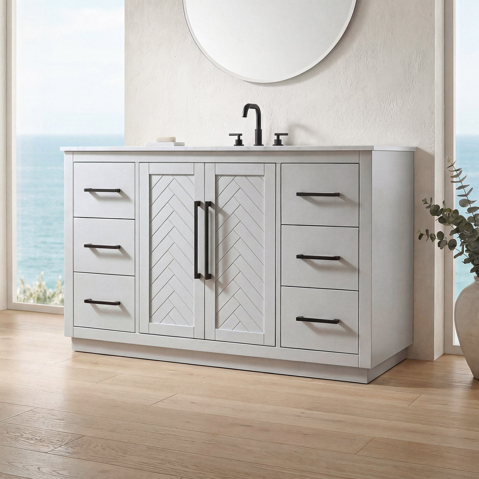 54 Inch Single Bathroom Vanity In Grey Grey Finish - KITCHEN & BATH by Joshua Marshal