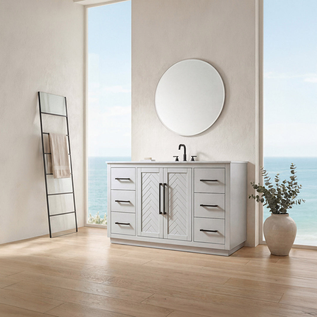 54 Inch Single Bathroom Vanity In Grey - View 2 - Joshua Marshal