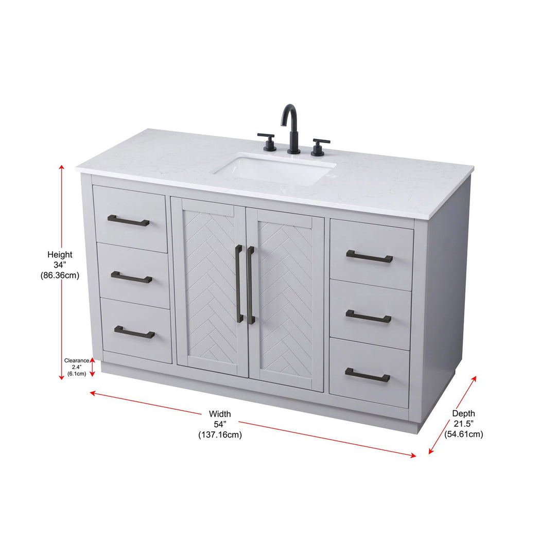 54 Inch Single Bathroom Vanity In Grey - View 4 - Joshua Marshal