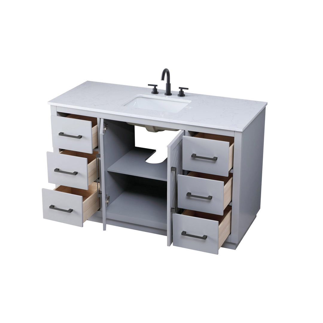 54 Inch Single Bathroom Vanity In Grey - View 5 - Joshua Marshal