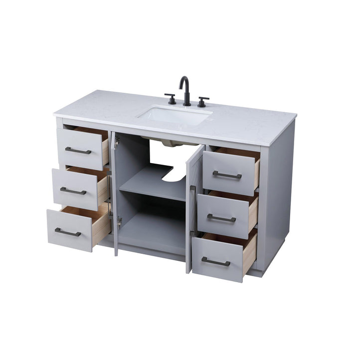54 Inch Single Bathroom Vanity In Grey - View 5 - Joshua Marshal