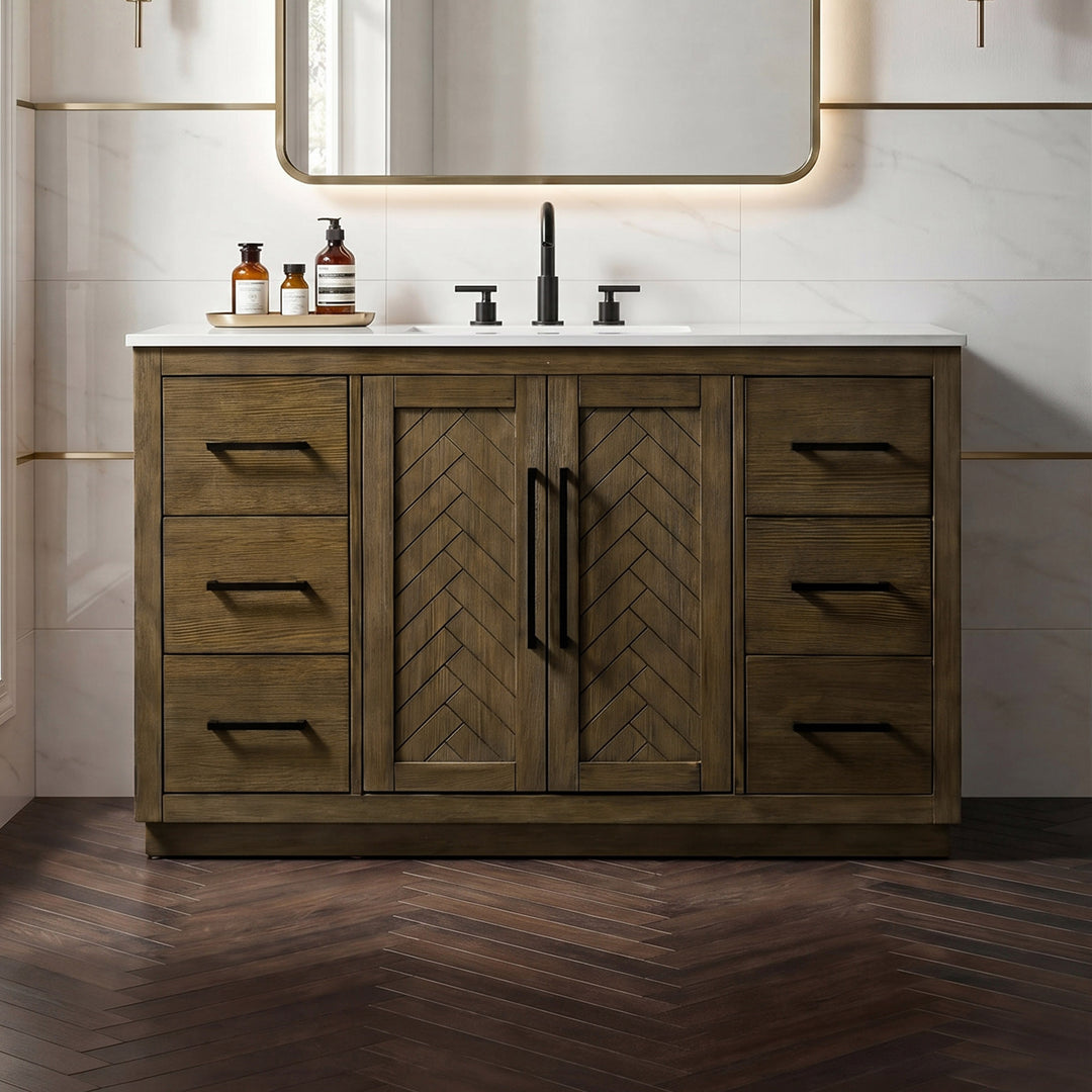 54 Inch Single Bathroom Vanity In Hazel Oak Hazel Oak Finish - KITCHEN & BATH by Joshua Marshal