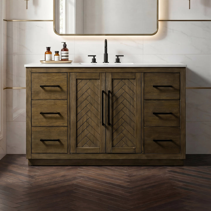54 Inch Single Bathroom Vanity In Hazel Oak Hazel Oak Finish - KITCHEN & BATH by Joshua Marshal