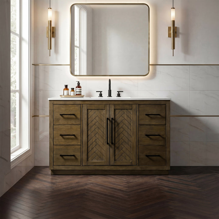 54 Inch Single Bathroom Vanity In Hazel Oak - View 2 - Joshua Marshal