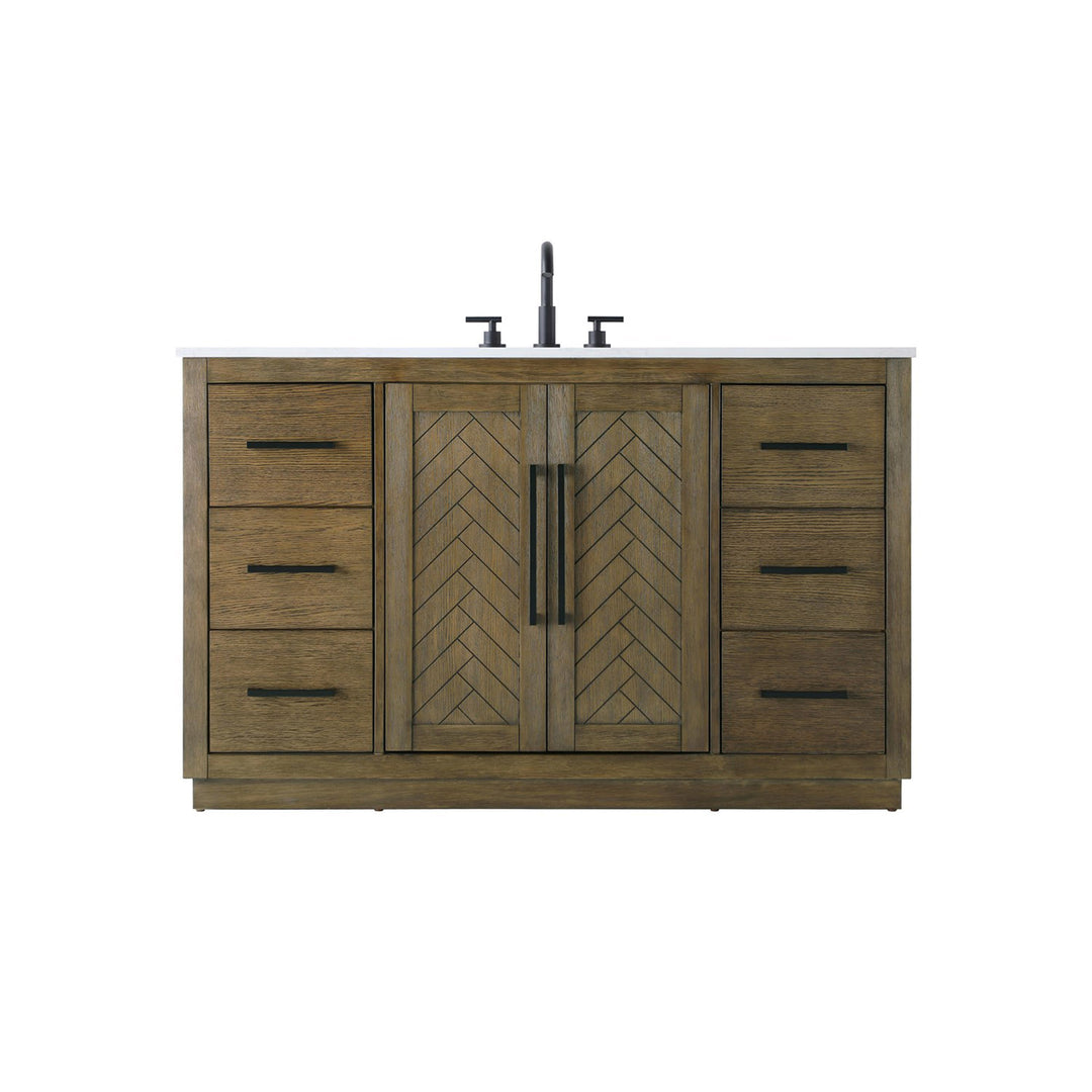 54 Inch Single Bathroom Vanity In Hazel Oak - View 3 - Joshua Marshal